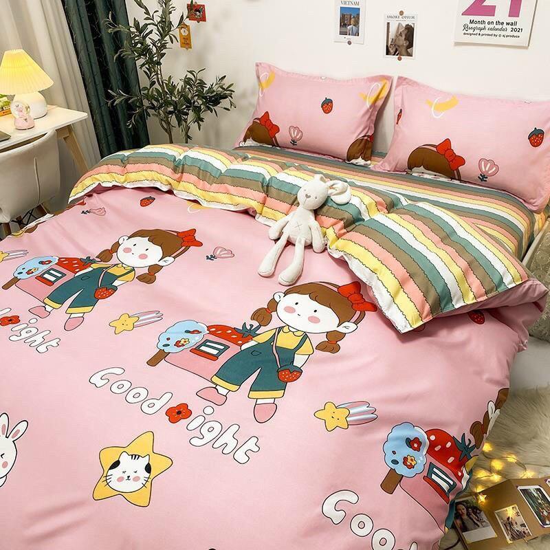 Bộ chăn ga gối sét hè Cotton Poly M2T bedding chăn ga Hàn Quốc miễn phí bo chun drap ga giường - xả kho