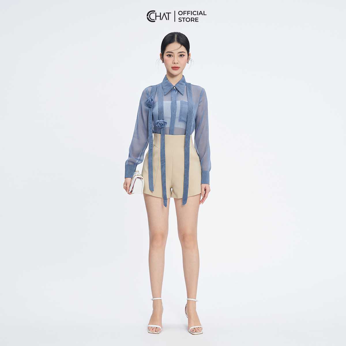 Áo Sơ Mi Nữ  Suông Hoa Thân Trước Trước Chất Liệu Voan Cao Cấp 13FDV2014ST
