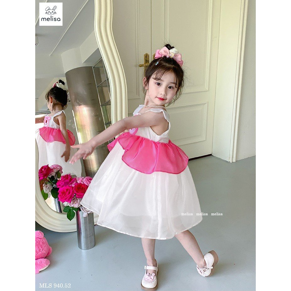 Đầm công chúa gấu dâu Lotso cho bé gái từ 12-35kg chất voan mềm mát