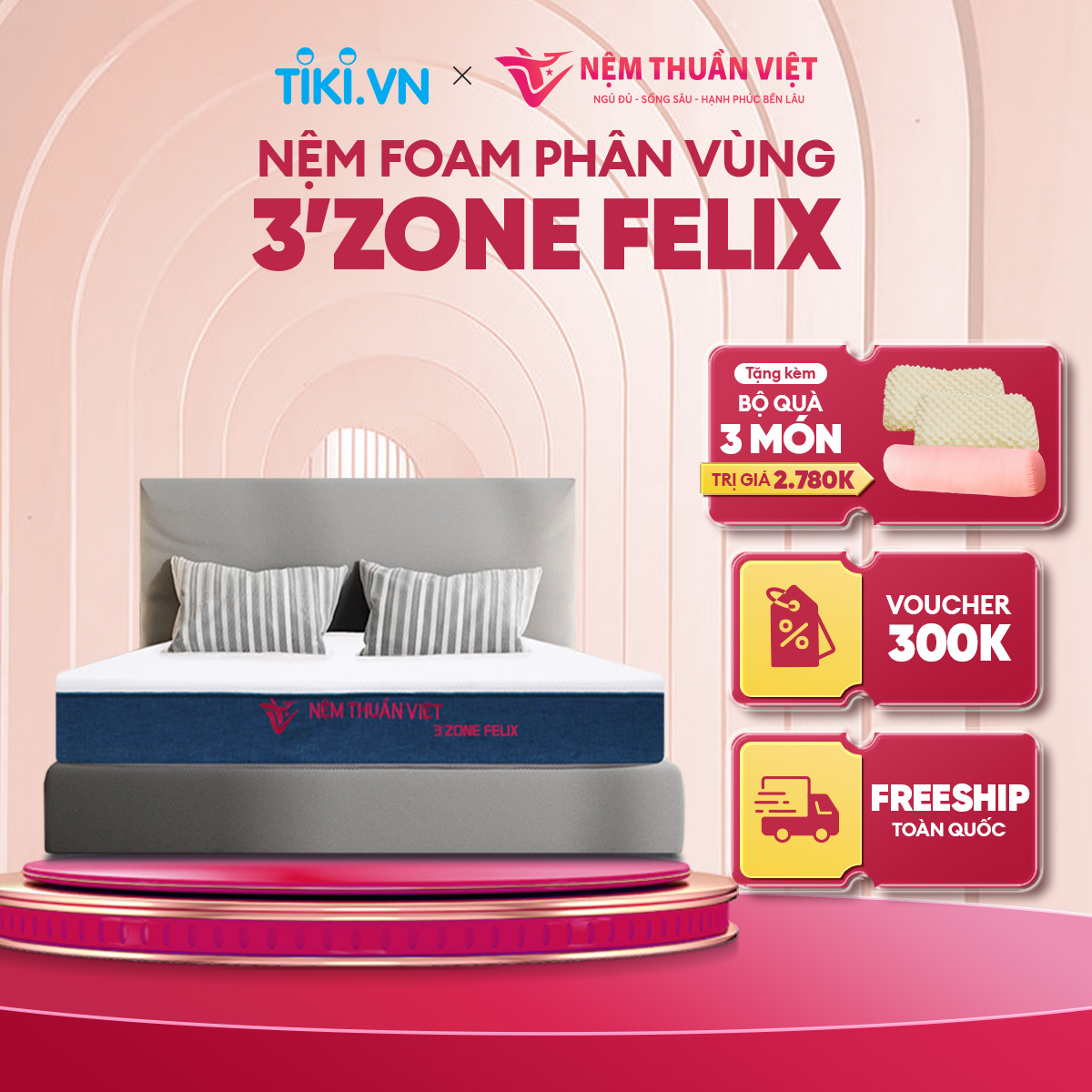 (1m4x2mx22cm) Nệm Foam Phân Vùng Thuần Việt 3'zone Felix - Miễn Phí Vận Chuyển, Bảo Hành 12 Năm, Trả Góp 0%