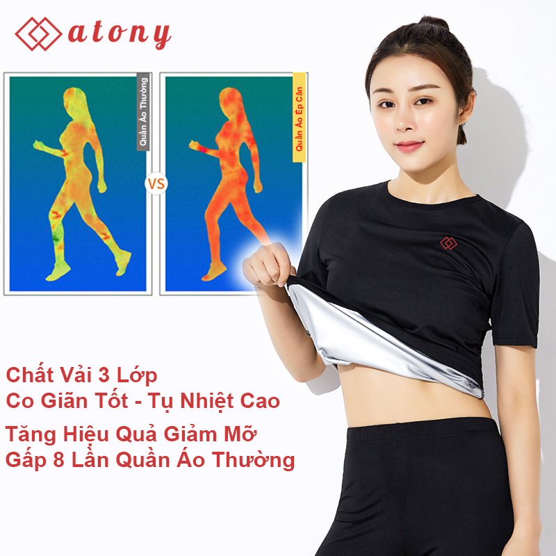 Bộ Quần Áo Thể Thao Hỗ Trợ Giảm Cân ATONY Cao Cấp Cho Nữ - Sinh Nhiệt, Đổ Mồ Hôi, Tan Mỡ Bụng, Tráng Nano Bạc (Áo Ngắn Tay + Quần