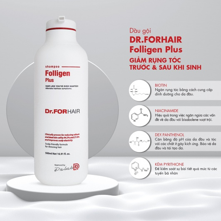 Dầu gội giảm rụng tóc Dr ForHair phục hồi hư tổn nang chân tóc và kích thích mọc tóc - Dr For Hair Folligen Plus Shampoo 500ml