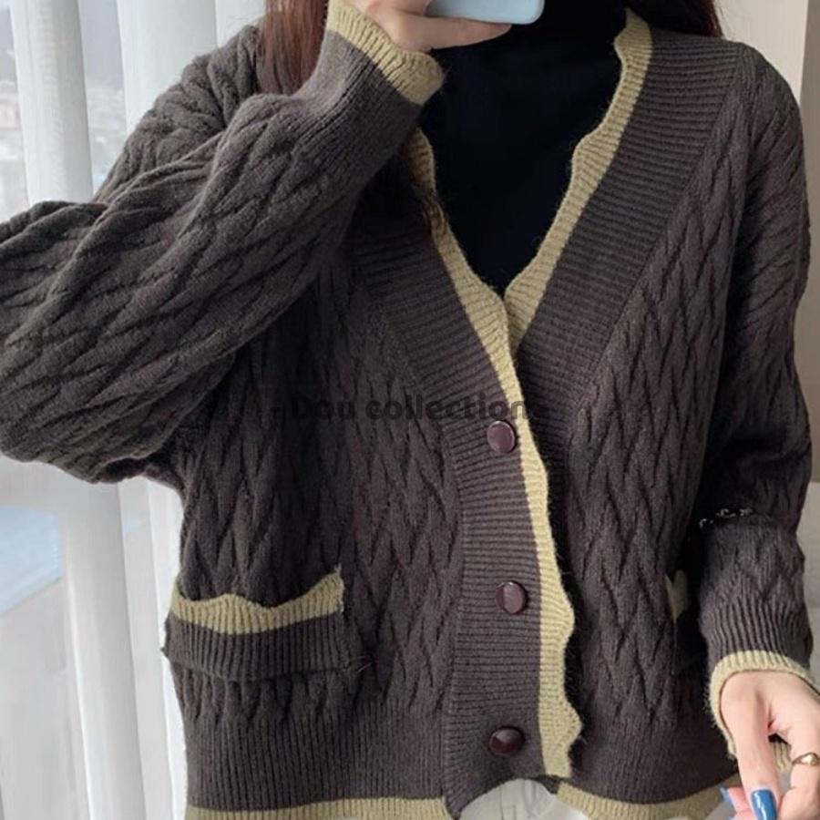 Áo Khoác Cardigan Len Trơn Vintage Cổ V Xuông Cá Tính Phong Cách Hàn Quốc Thời Trang Thu Đông - Mã TA005