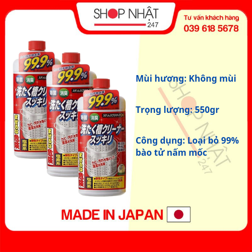 Combo 3 chai nước tẩy vệ sinh lồng máy giặt nội địa Nhật Bản - Tặng túi giặt quần áo dạng ống