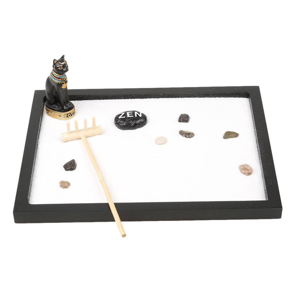 Egyp Cat Zen Garden Buddha Sand Rocks Rake Landscape Ornament - Feng Shui #2