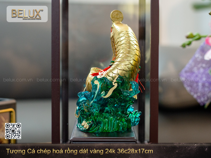 Tượng Cá chép hoá rồng dát vàng 24k