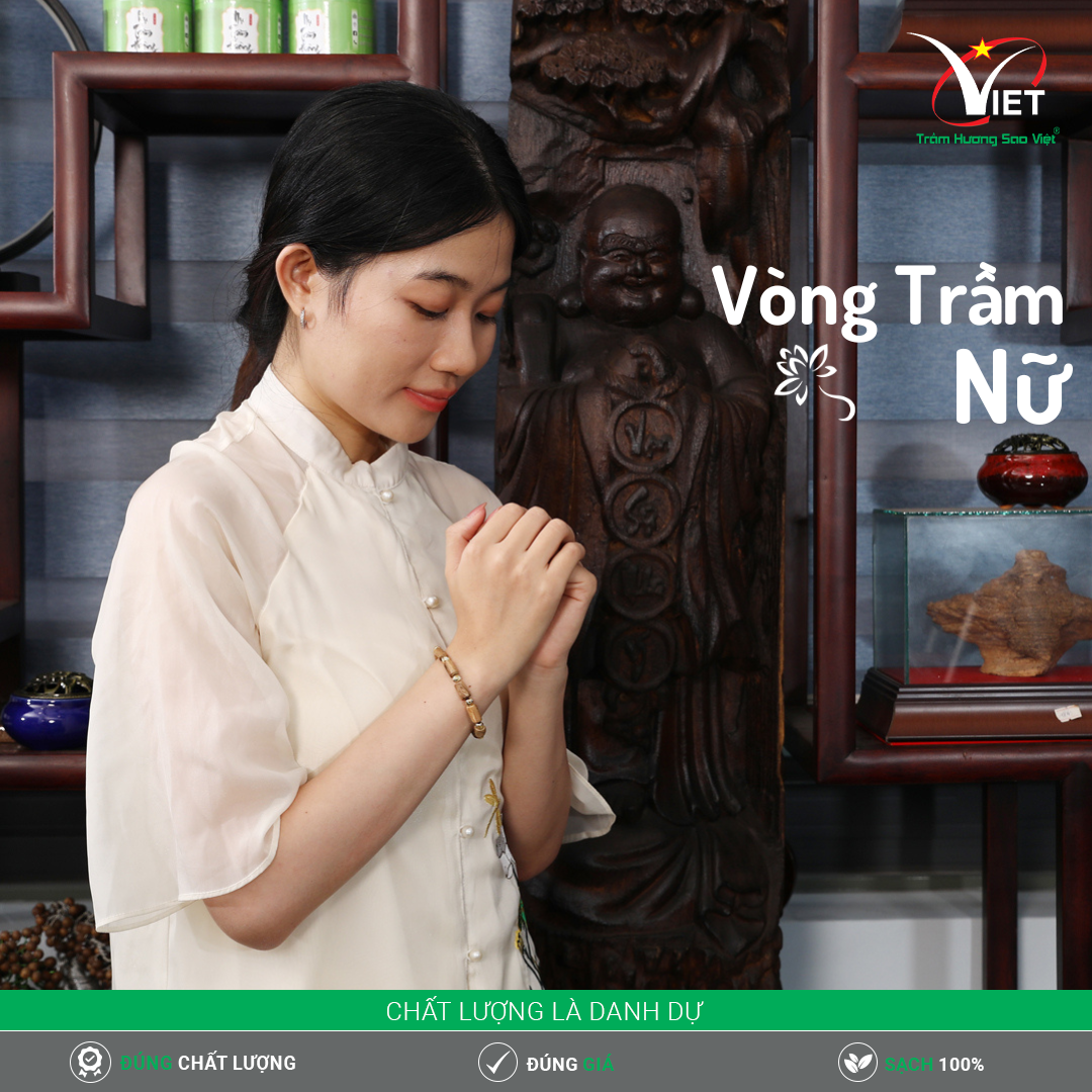 Vòng Trầm Hương Thiên Nhiên - Kiểu Đốt Trúc Đính Hạt Vàng Tĩnh Điện - Tinh Tế Cho Phái Nữ