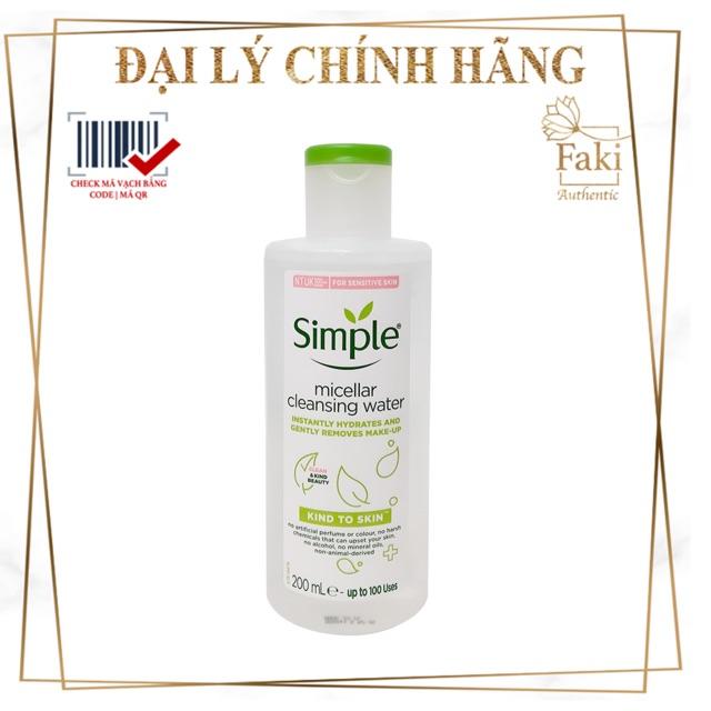 Nước tẩy trang Simple Kind to Skin Micellar Cleansing Water 200ml