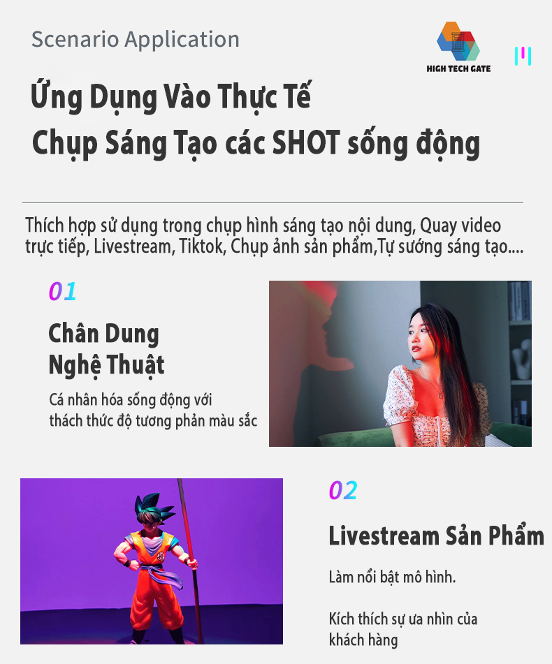 Cây Đèn RGB Hoàng Hôn High Tech Gate RGB3000 Chế Độ Cầm Tay Tripod Chụp Ảnh Selfie, Decor Trang Trí Quay Video Tiktok, Livestream Để Bàn Có Thể Kết Nối Gậy Chụp Hình, Camera Tiện Lợi, Hàng Chính Hãng