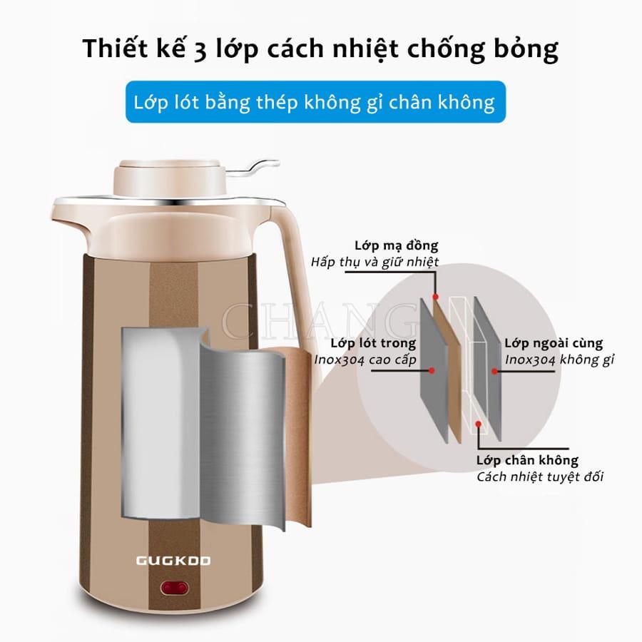 Ấm Siêu Tốc GUGKOO 3L 2 Lớp Chất Lượng Cao Cấp - Ấm Đun Nước Kèm Bình Giữ Nhiệt Không Gỉ Sôi Nhanh