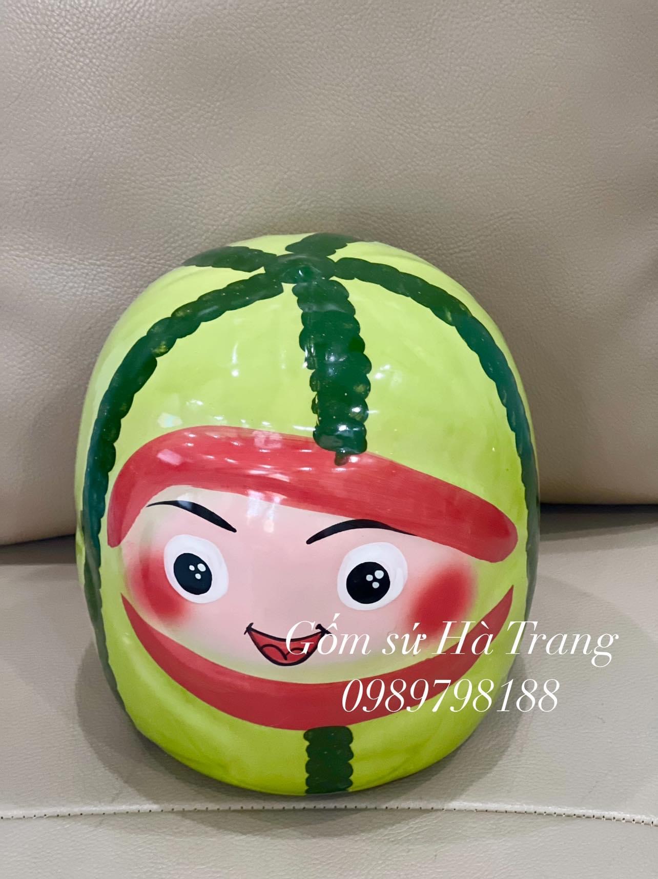 Quả dưa hấu bỏ ống tiết kiệm gốm sứ Bát Tràng cao cấp cao 17cm