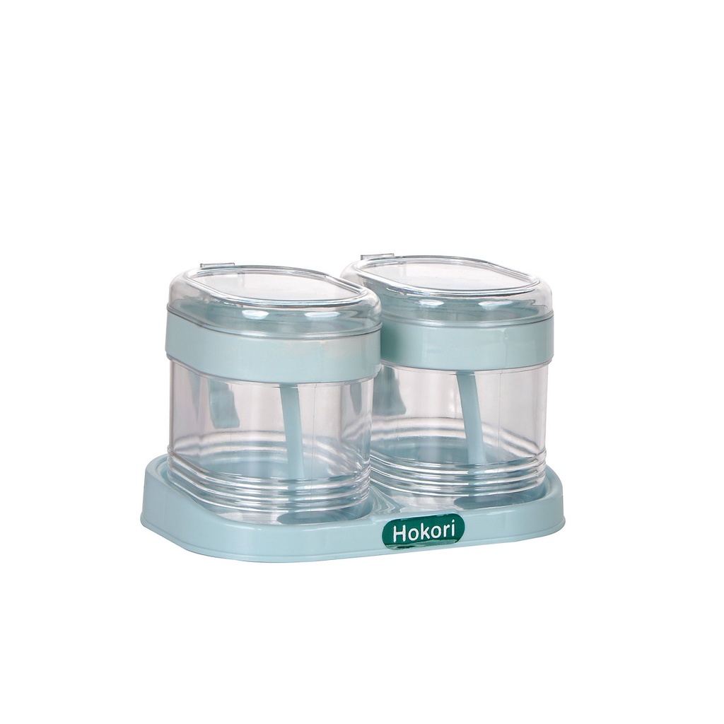 Set hũ đựng gia vị HOKORI nhựa trắng trong suốt kèm muỗng
