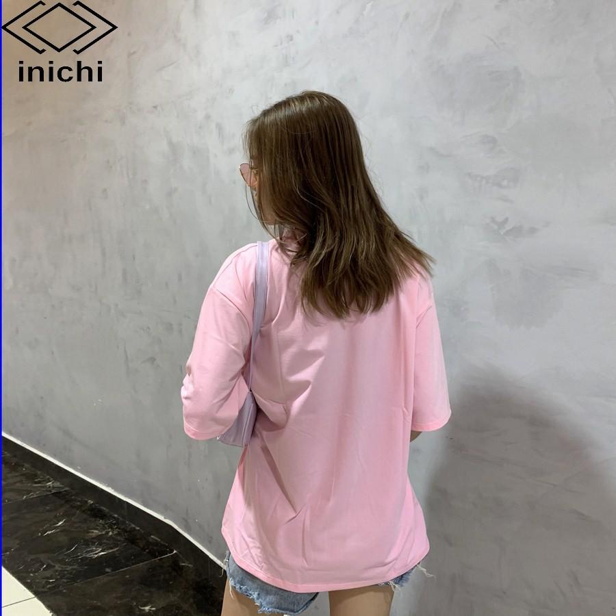 Áo thun INICHI unisex tay lỡ form rộng in hình chú gấu - IC608 màu hồng