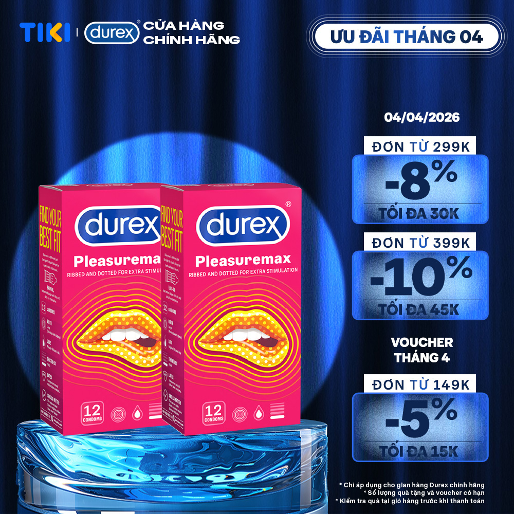Bộ 2 hộp bao cao su Durex Pleasuremax gân gai, size 56mm, 12 bao/hộp