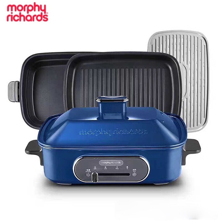 Bộ nồi lẩu nướng đa năng cao cấp Morphy Richards MR9088 công suất 1400W gồm 1 bếp chính, 1 chảo bít tết, 1 chảo sâu lòng (2.5 Lít) và 1 vỉ hấp