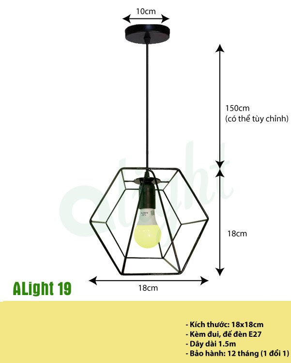 Đèn thả trần + KÈM BÓNG 4W, đèn trang trí nội thất, đèn sắt mỹ thuật Decor hình lục giác phù hợp với mọi thiết kế