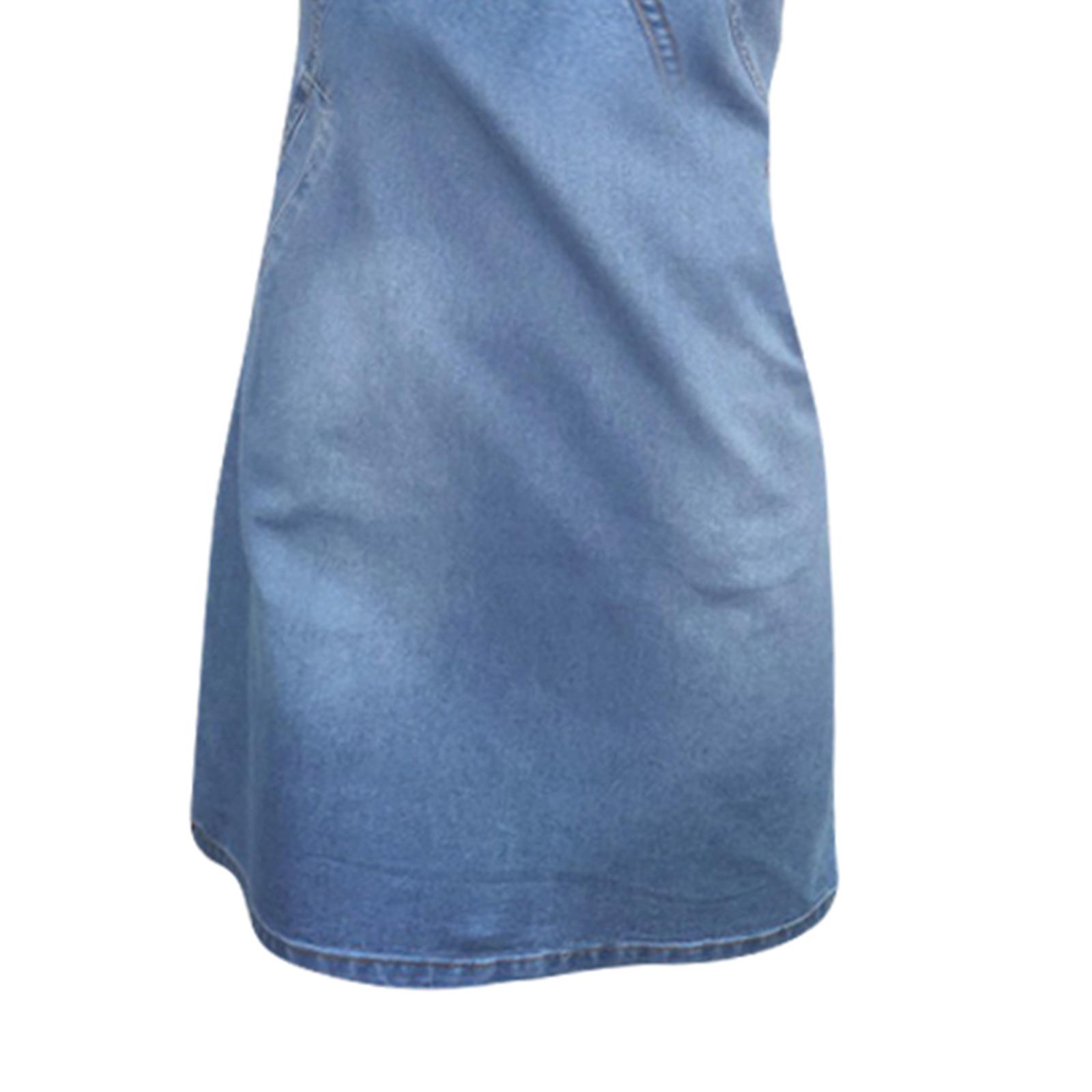 Short Denim Dress for Women Slim Fit Short Sleeve A-Line Casual Shirt for Party Travel Korean Style Solid Color