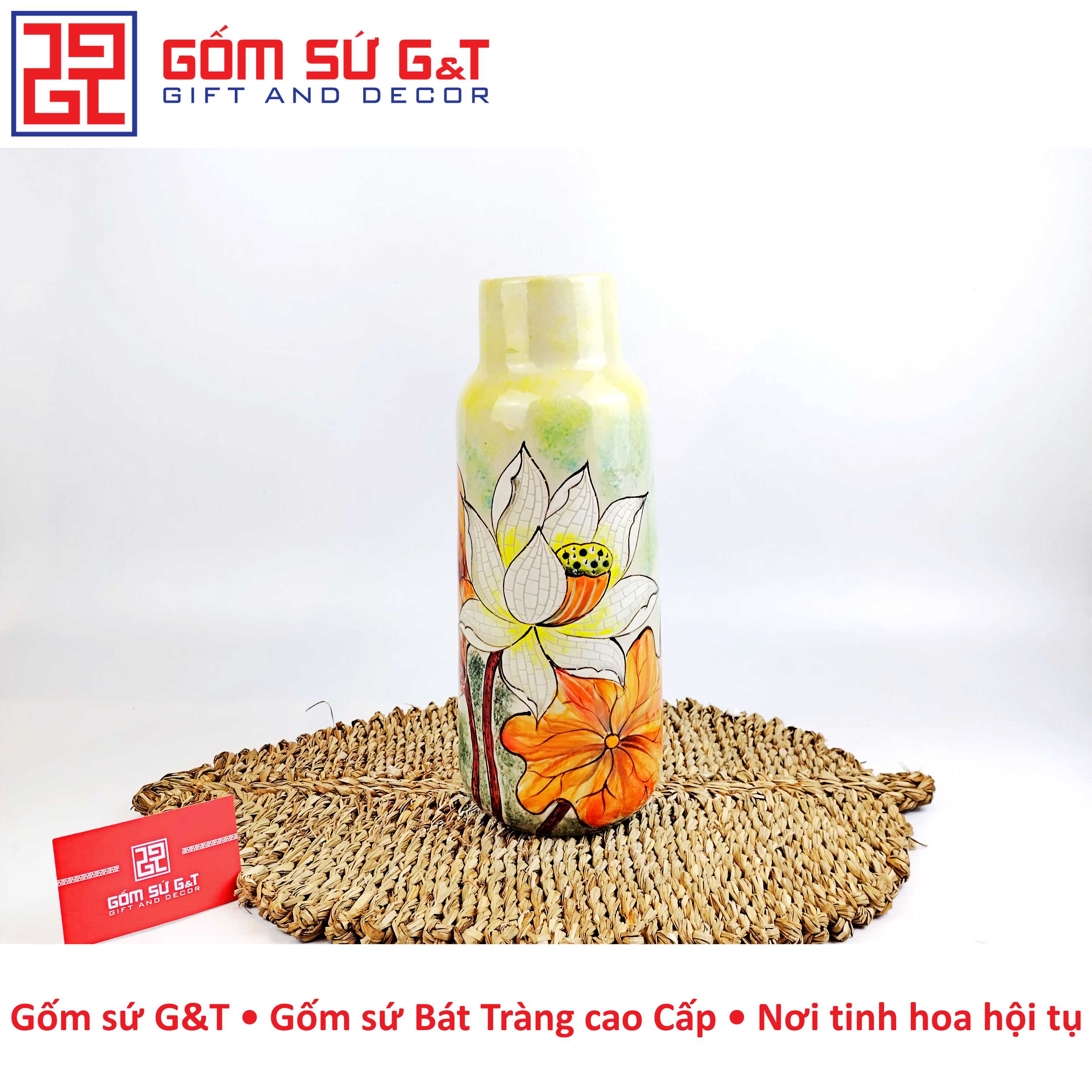 Lọ hoa dáng phích cổ cao bạch liên Gốm Sứ G&amp;T