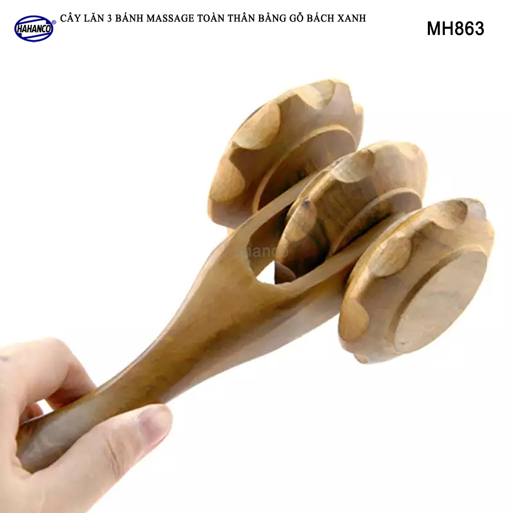 Cây lăn massage toàn thân 3 bánh gai đa năng bằng gỗ Bách Xanh Xua tan nỗi lo đau nhức tạo cảm giác thoải mái - Chăm sóc sức khỏe