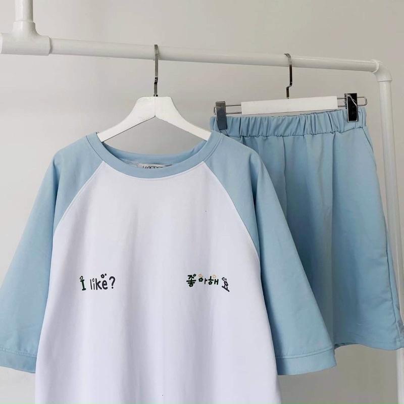 Đồ Bộ Mặc Nhà Unisex Cotton In Chữ Hàn Set Bộ Thun Cotton phong cách dễ thương, SET BỘ ĐỒ THUN COTTON NỮ CỰC ĐẸP , PHONG CÁCH MẶC HÈ THỜI TRANG, Đồ Bộ Mặc Nhà Hoạt Hình Dễ Thương