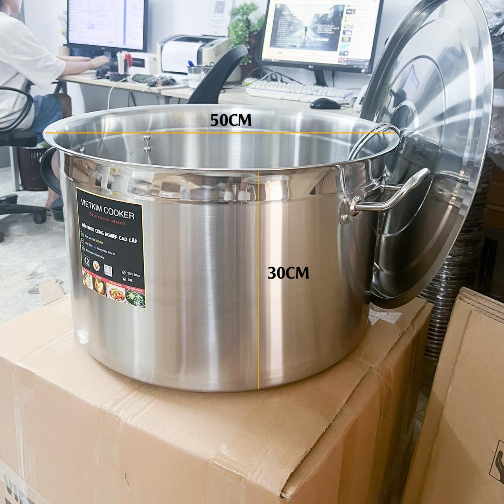 Nồi inox thấp đáy dày 5 lớp 58L cm - nồi đáy liền cao cấp