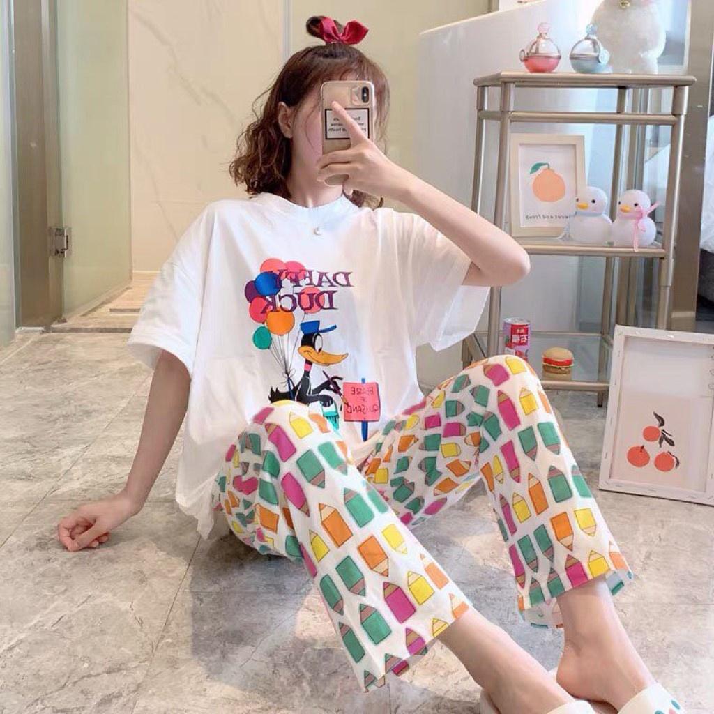 Đồ Bộ Thun Quần Dài Họa Tiết Hoạt Hình Dễ Thương, Mẫu Mã Đa Dạng