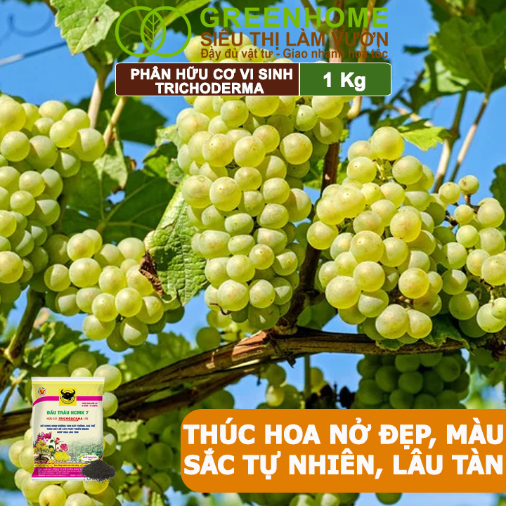 Phân Bón Hữu Cơ Trichoderma Greenhome, Đầu Trâu, Bao 1kg, Dạng Viên,Chuyên Hoa và Cây Cảnh