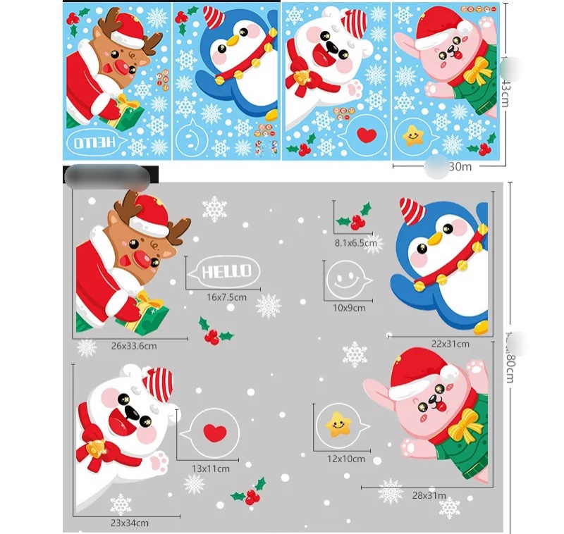 Decal Dán Kính Trang Trí Noel Hít Tĩnh Điện ( ko cần keo ) AMJ048