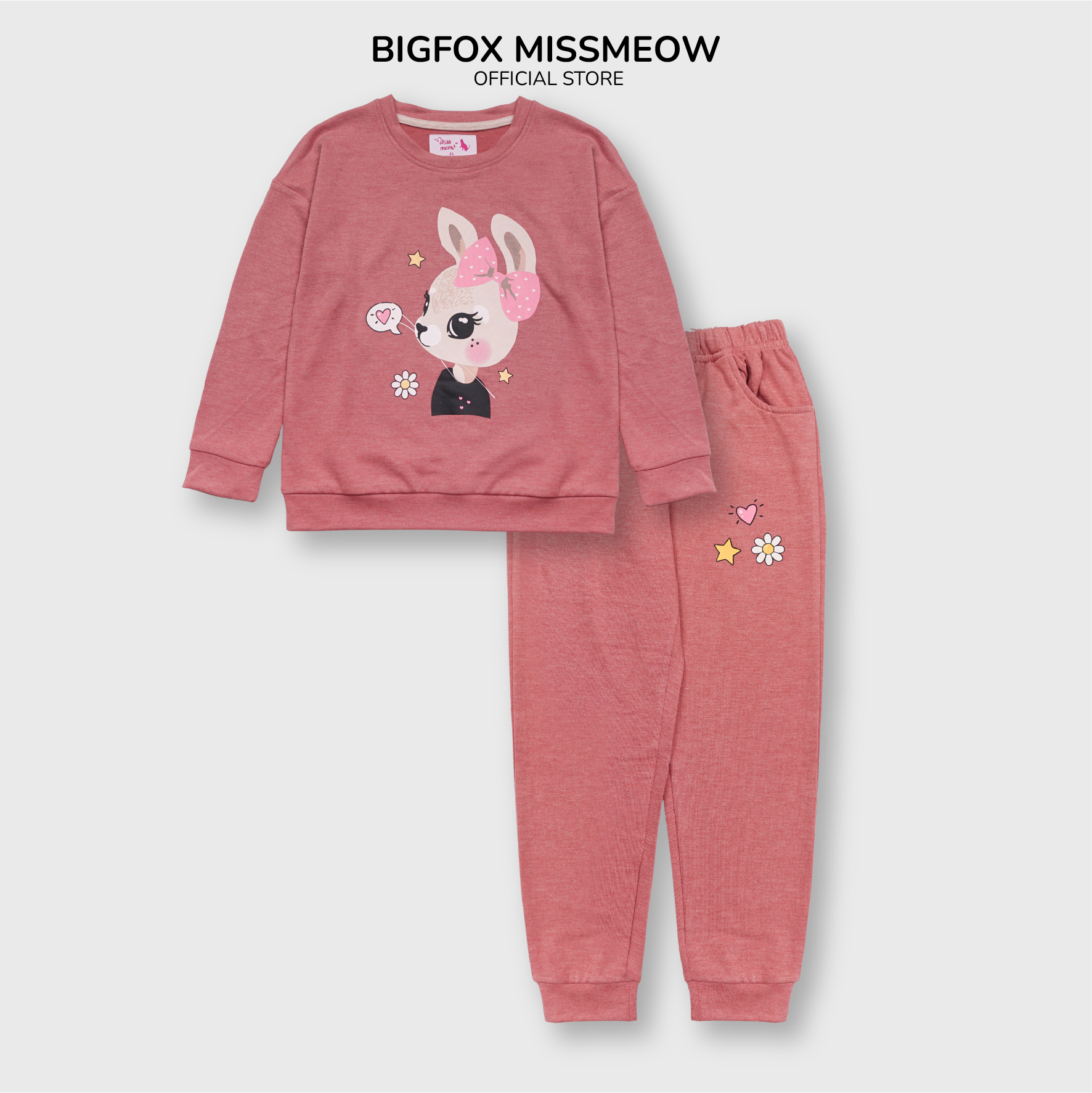 Bộ thu đông bé gái Bigfox Miss Meow kiểu dài tay chất nỉ, da cá style Hàn Quốc size đại trẻ em 3,5,7,11 tuổi 40kg