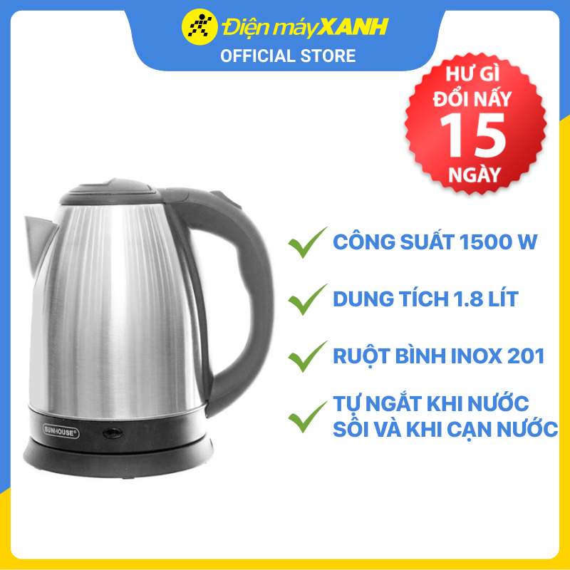 Ấm Siêu Tốc Inox Sunhouse SHD1182- Hàng chính hãng