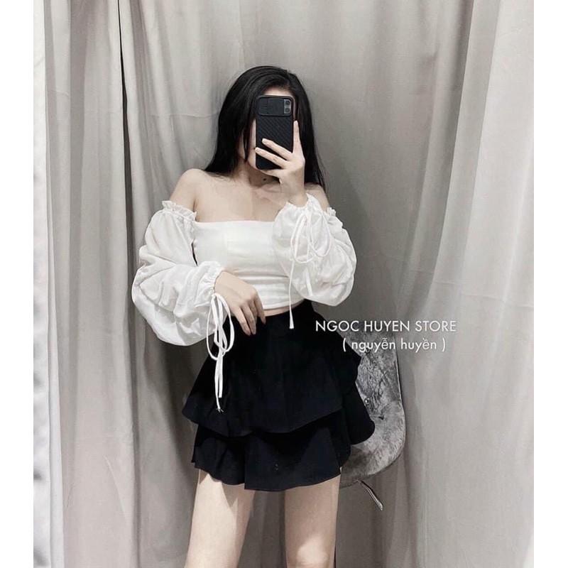 HOT HIT ÁO TRỄ VAI TAY PHỒNG CÚP NGỰC SẴN TRẮNG-ĐEN