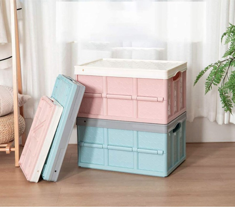 Hộp đựng đồ có thể gập lại có bánh xe và nắp đậy 55L