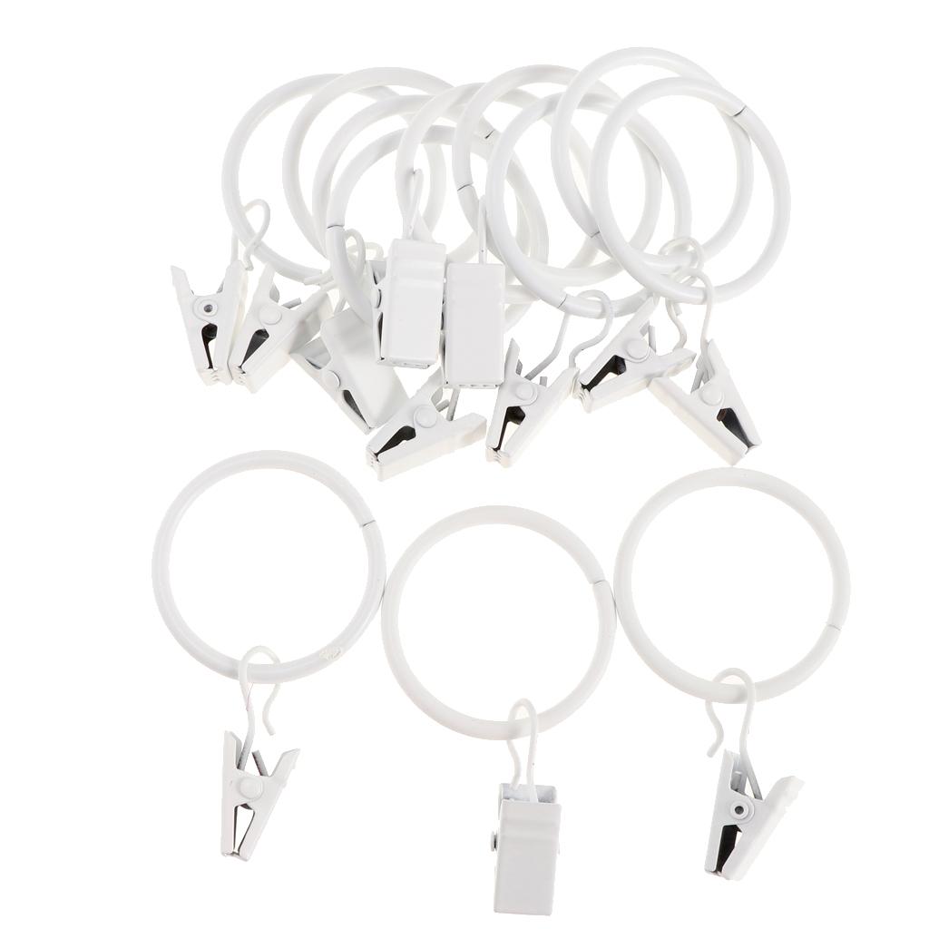 2x12 Pieces Metal Curtains Rings for Curtains with Clips White Porcelain 32mm