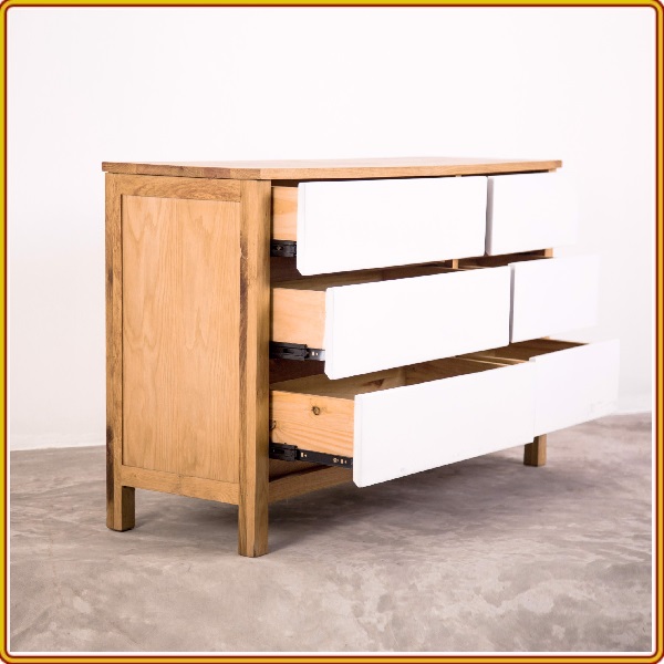 Tủ 6 ngăn kéo Tundo màu vàng phối trắng 120 x 40 x 76 cm
