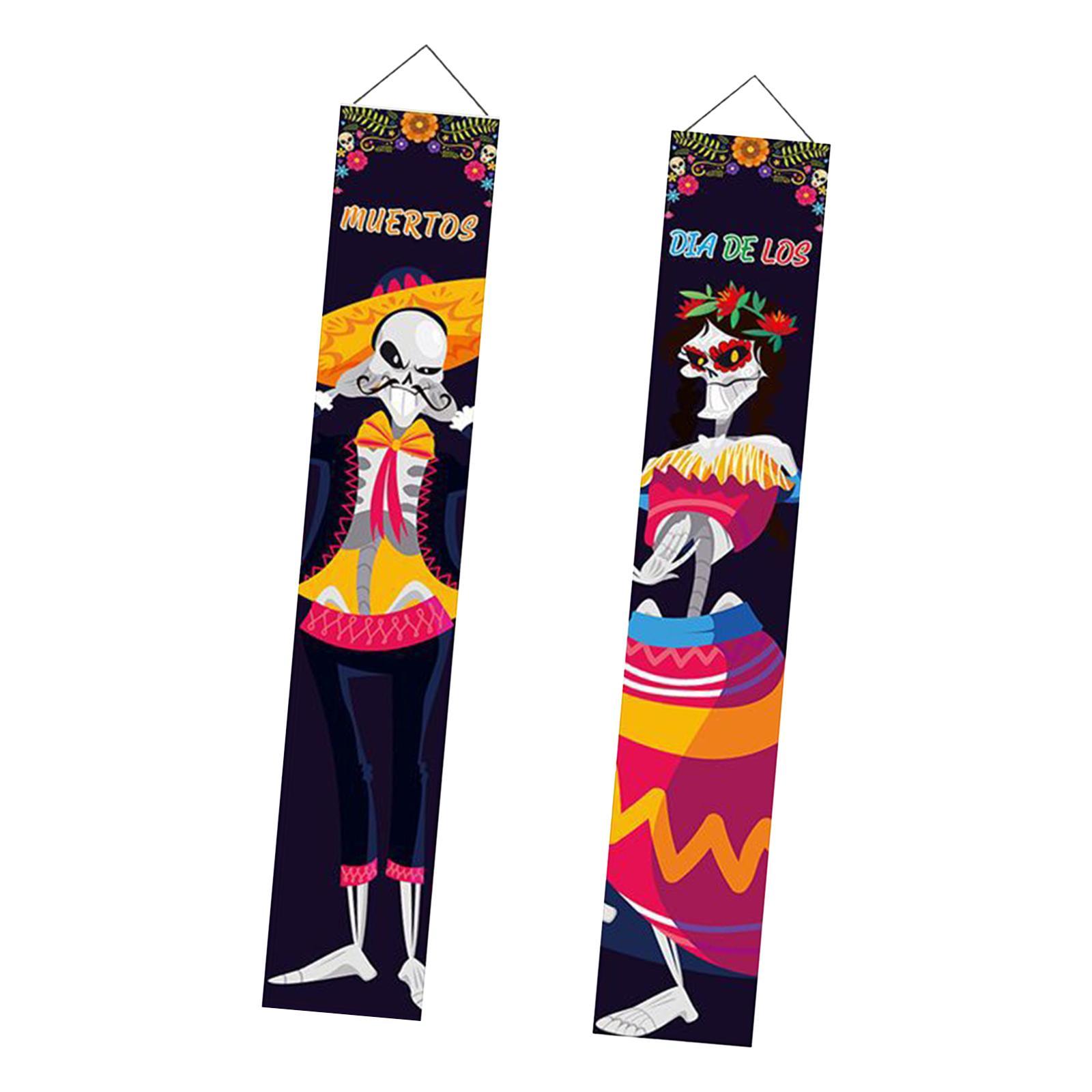 Halloween Banners Mexican Day of The Dead Flag Halloween Welcome Signs Hanging Sign Halloween Party Decoration for Backyard Porch Front Door