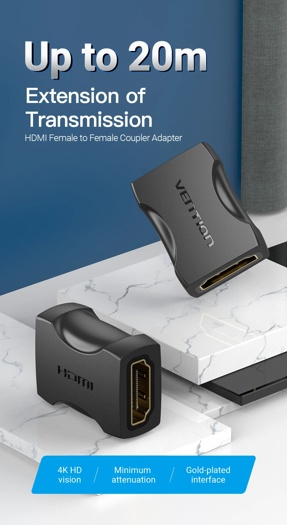 Đầu nối HDMI 2.0 hỗ trợ 4k, đực sang cái, cái sang cái Vention - Hàng chính hãng