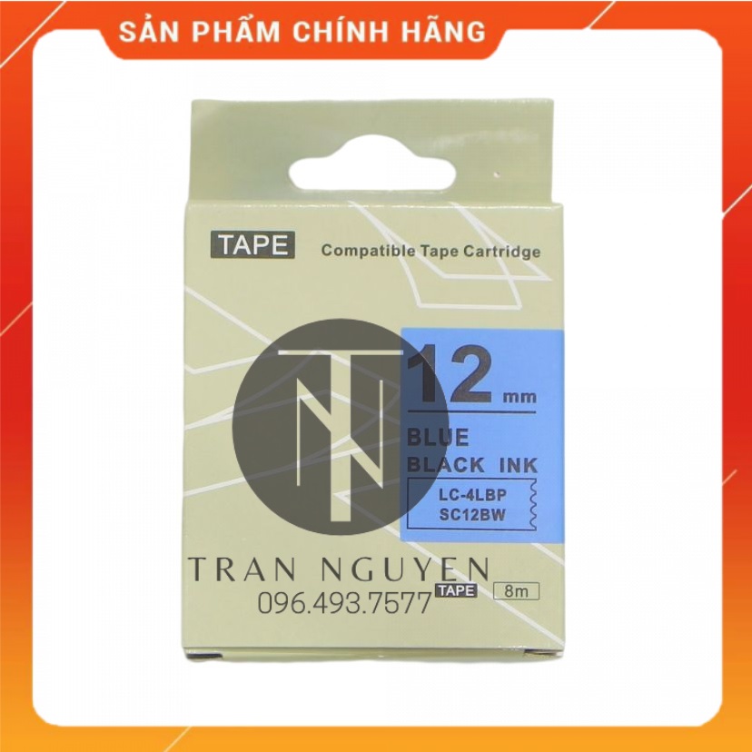 Nhãn in Tepra SC12BW - Chữ đen nền dương 12mm x 8m - Hàng nhập khẩu
