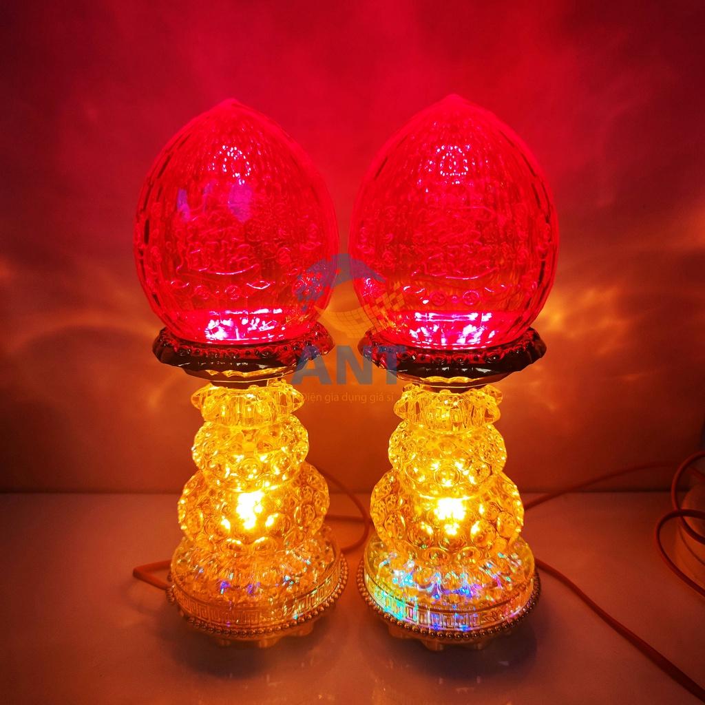 ĐÈN THỜ TRÁI ĐÀO CAO CẤP NHẬP KHẨU , CÓ PHÁT NHẠC KINH , CAO 26CM , MS - 8823