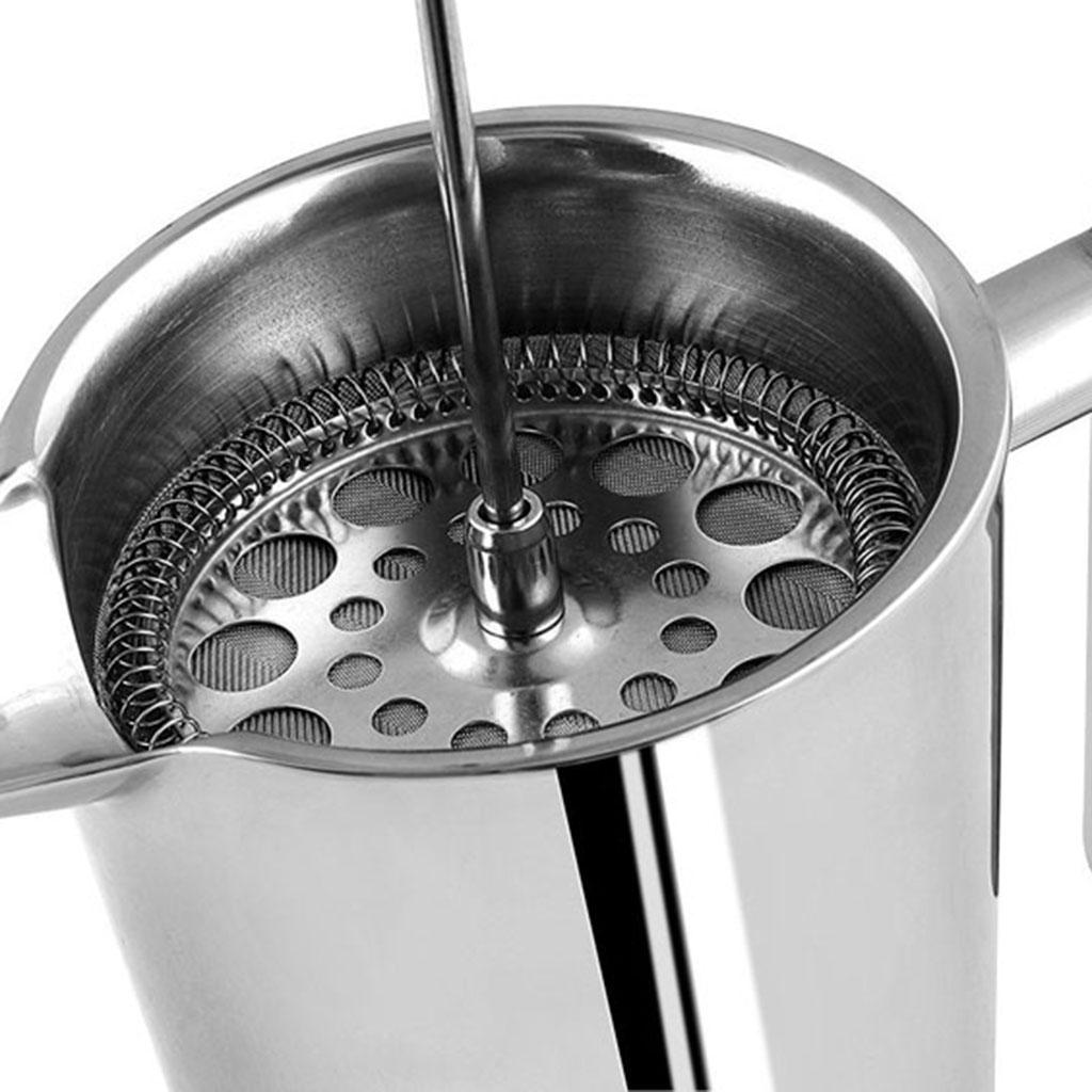 French Coffee Press Maker, Stainless Steel French Press Machine for Coffee Tea Camping Office, SIlver