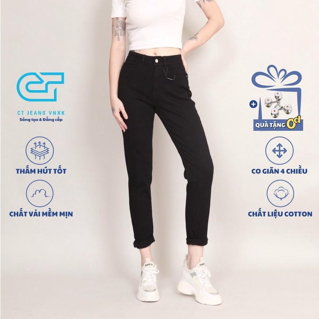 Quần jean nữ boyfriend baggy đen trắng trơn co giãn CT JEANS