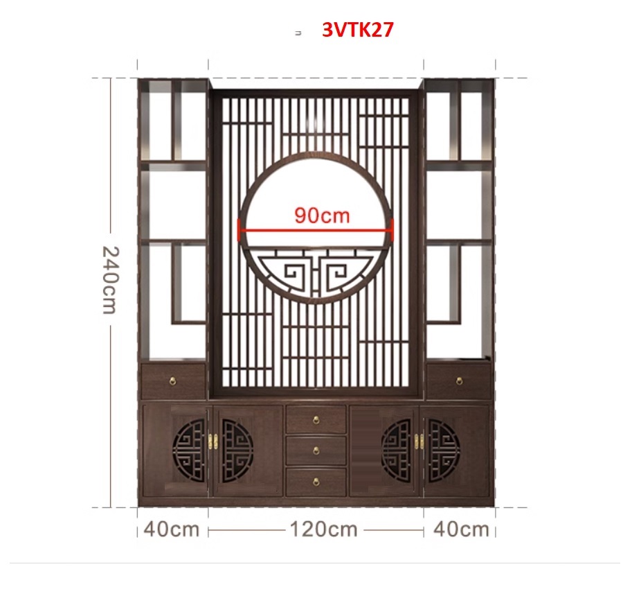 Vách ngăn phòng khách nhà bếp, Tủ kệ vách ngăn phòng 3VTK27