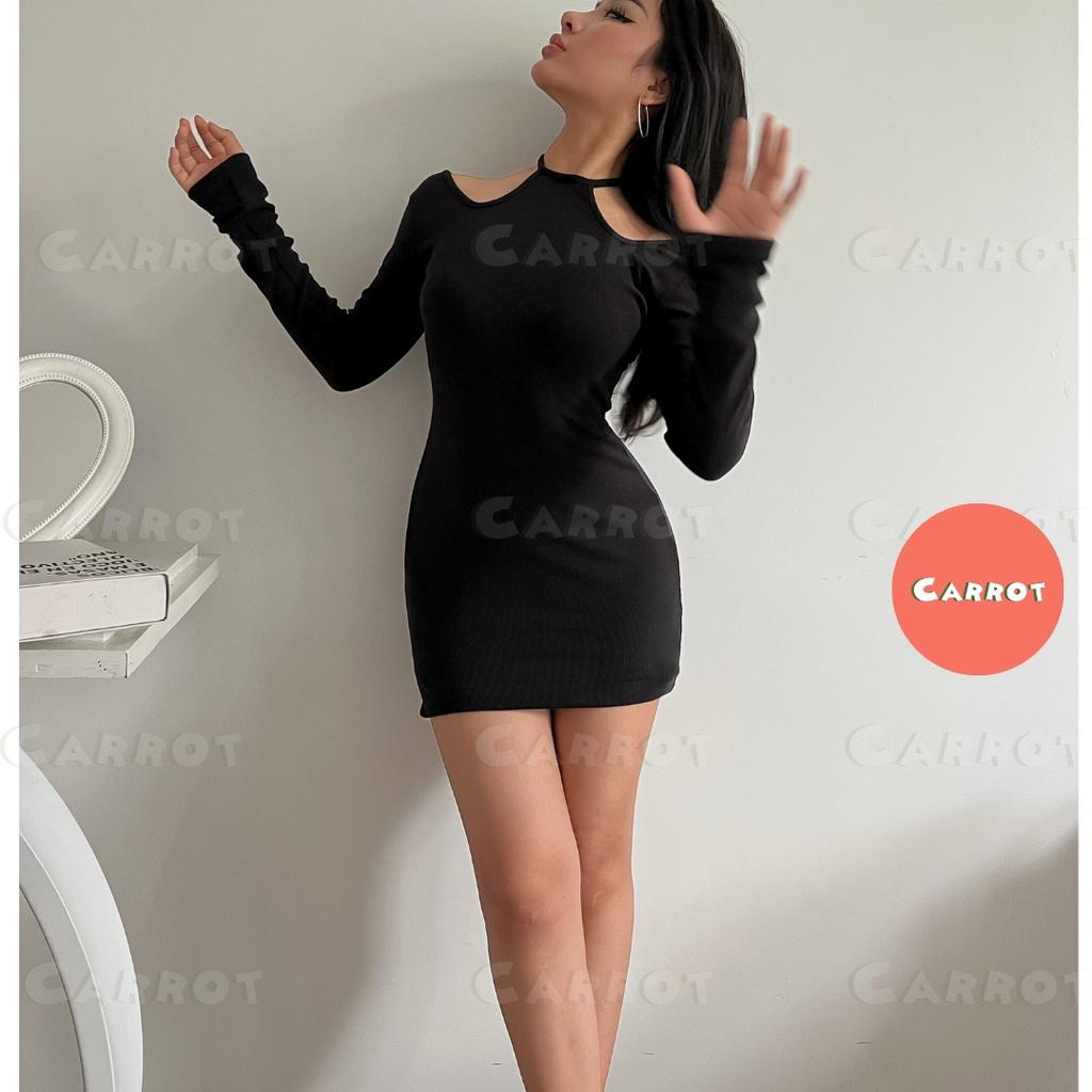 Đầm body sexy hở lưng hở eo váy ôm cổ yếm hở vai cột dây quyến rũ sang chảnh màu trắng thun gân carrotxinhdep trắng, đen