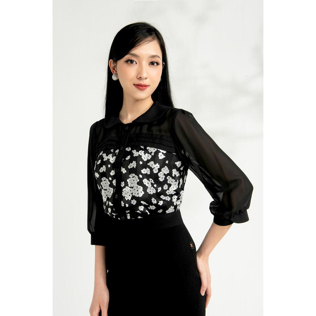 Sơ mi cổ sen tay lửng, phối voan MMOutfit M-AO021220029