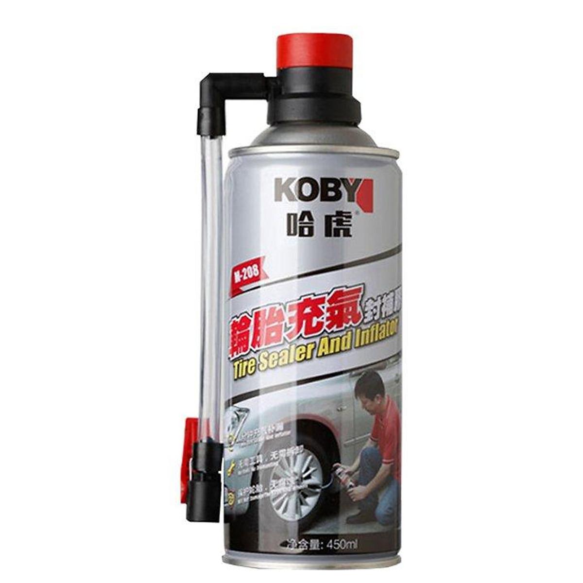 Bình chai bơm keo tự vá vỏ lốp bánh xe máy ô tô Koby 450ml khẩn cấp có và không săm thông minh