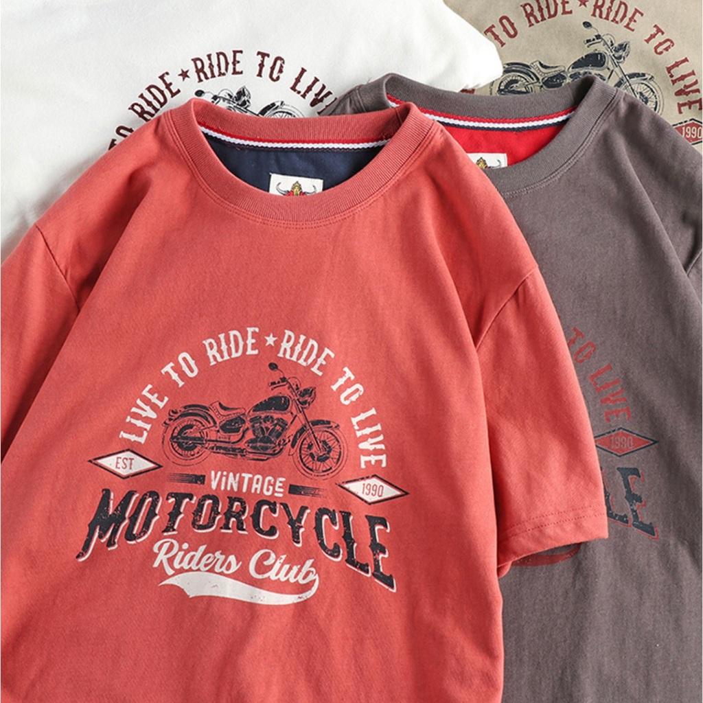 Áo thun phong cách Retro_Biker_dã ngoại - Màu kaki