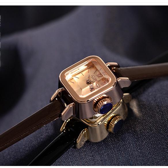 Đồng hồ nữ mặt vuông dây da cao cấp J U L I U S thiết kế từ màu champage tính tế sang trọng bảo hành 2 năm