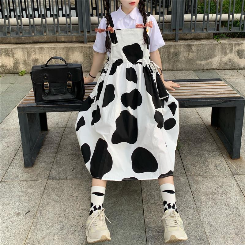Yếm 2 Dây Nữ Dairy Cow  Nana's House -  Váy yếm 2 dây nữ bò sữa trendy dáng dài Ulzzang