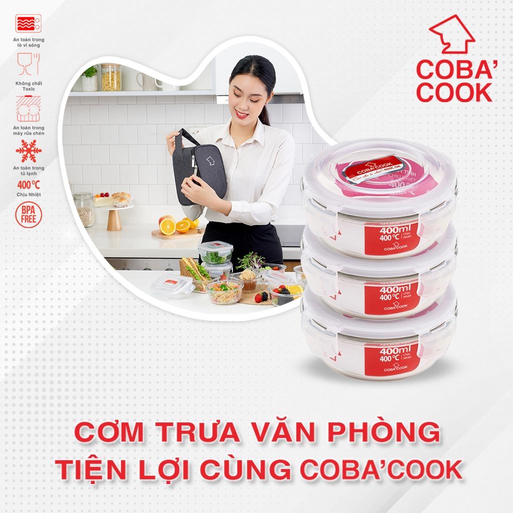 Bộ 3 hộp đựng cơm trữ thức ăn thực phẩm COBACOOK thủy tinh chịu nhiệt - CCR4R6R93