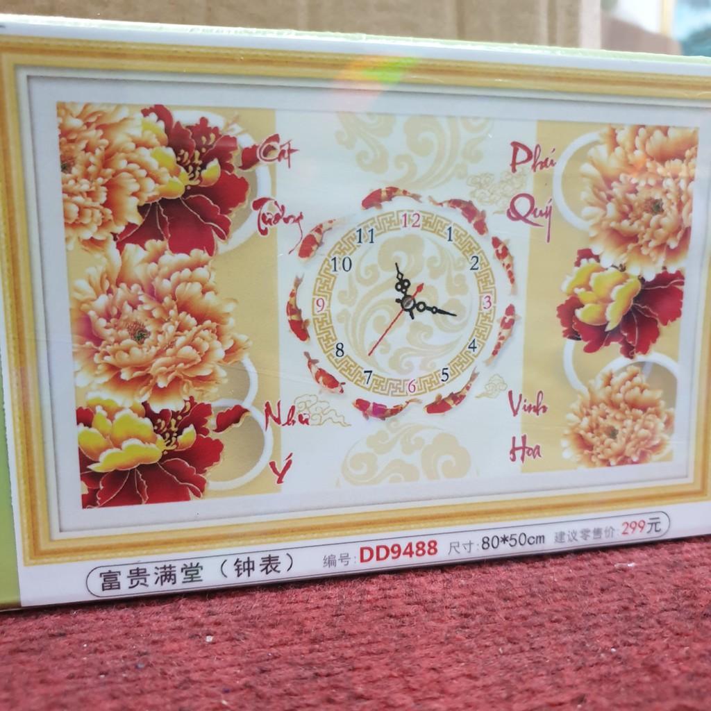 Tranh Đính Đá CÁ PHÚ QUÝ CÁT TƯỜNG (ĐÁ ABC CAO CẤP). Kích Thước: 80cm x 50cm