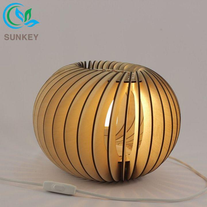 Đèn Để Bàn Trang Trí Gỗ Trùm Tròn - Đường Kính 32cm
